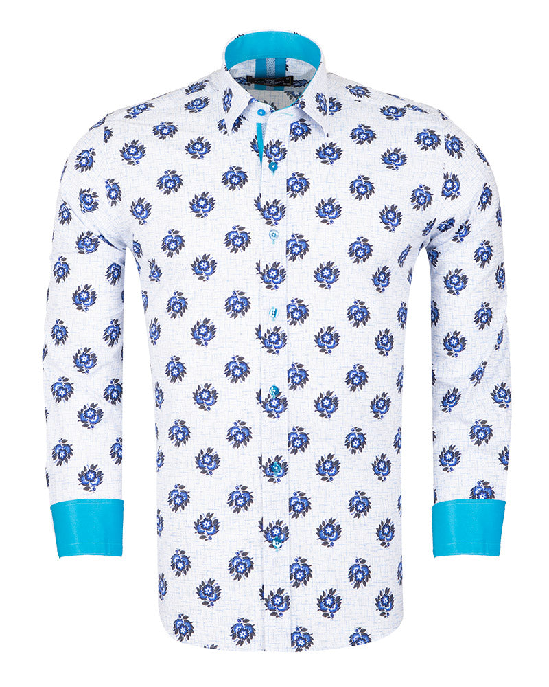 Electric Blue Floral Print Shirt-Makrom