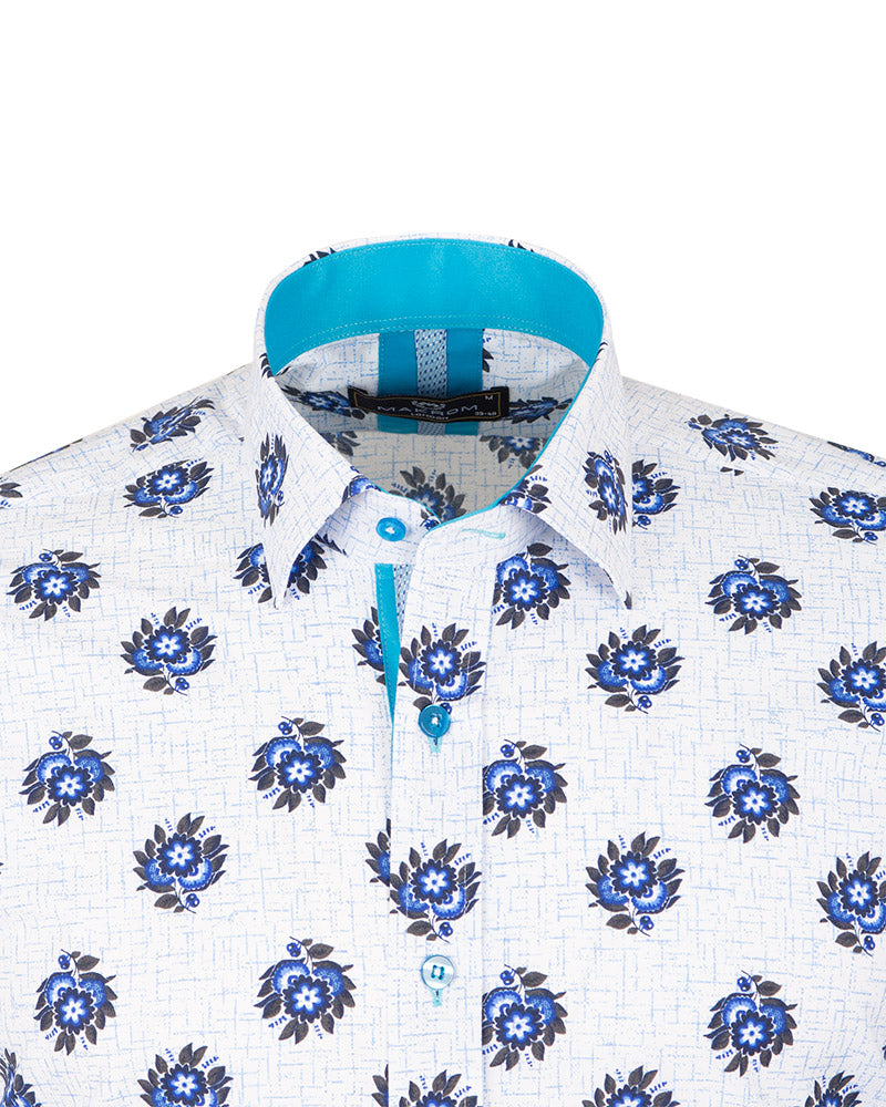 Electric Blue Floral Print Shirt-Makrom