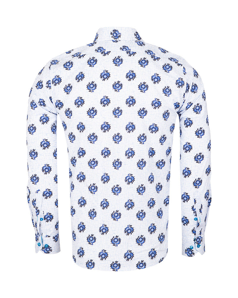 Electric Blue Floral Print Shirt-Makrom