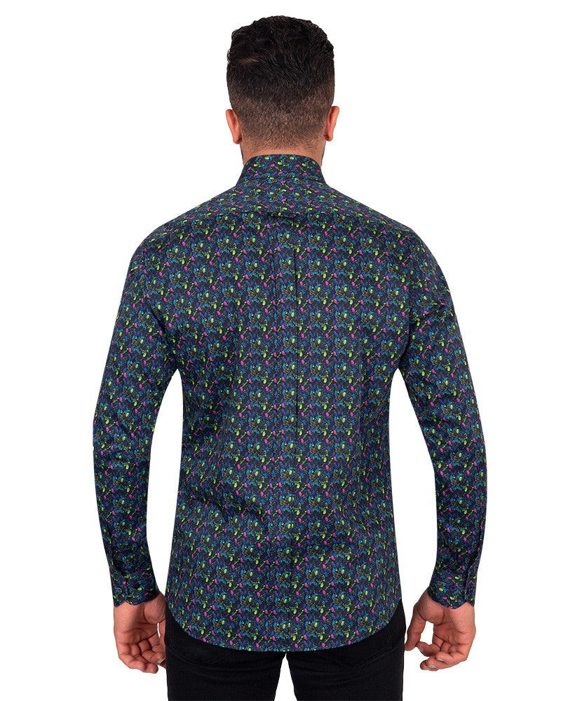 Falling Leaves Print Pure Cotton Shirt-Makrom