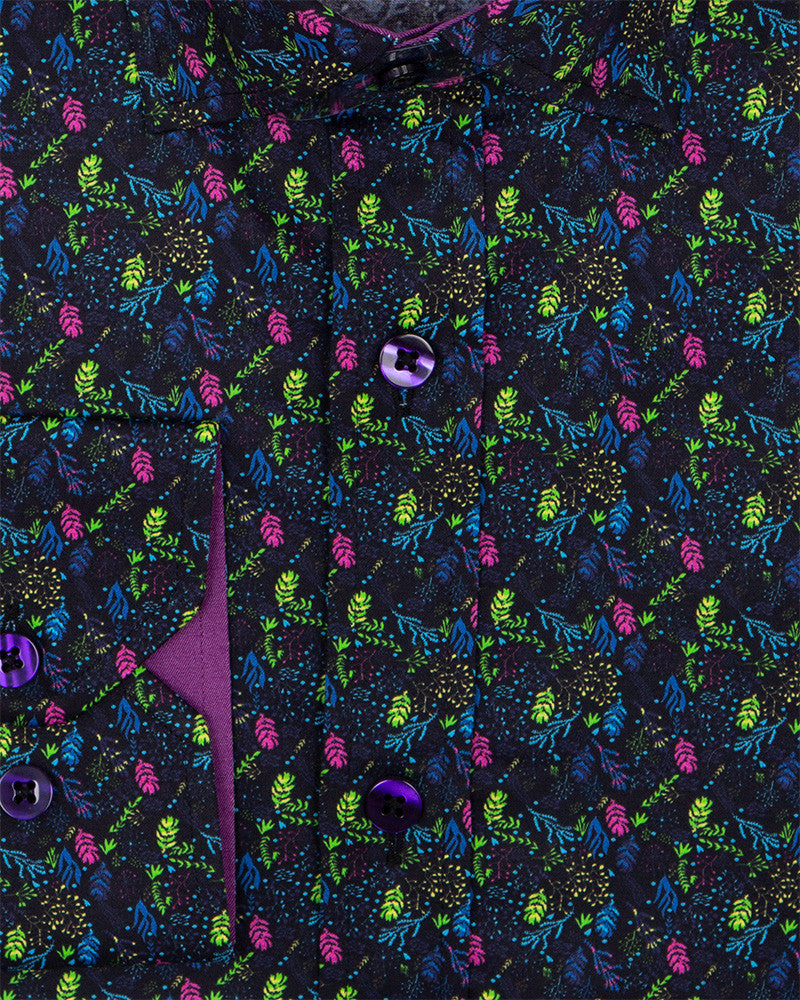 Falling Leaves Print Pure Cotton Shirt-Makrom