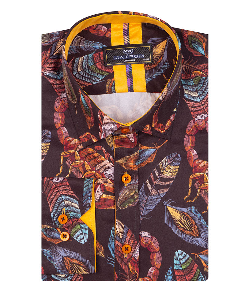 Feather & Scorpion Print Shirt-Makrom