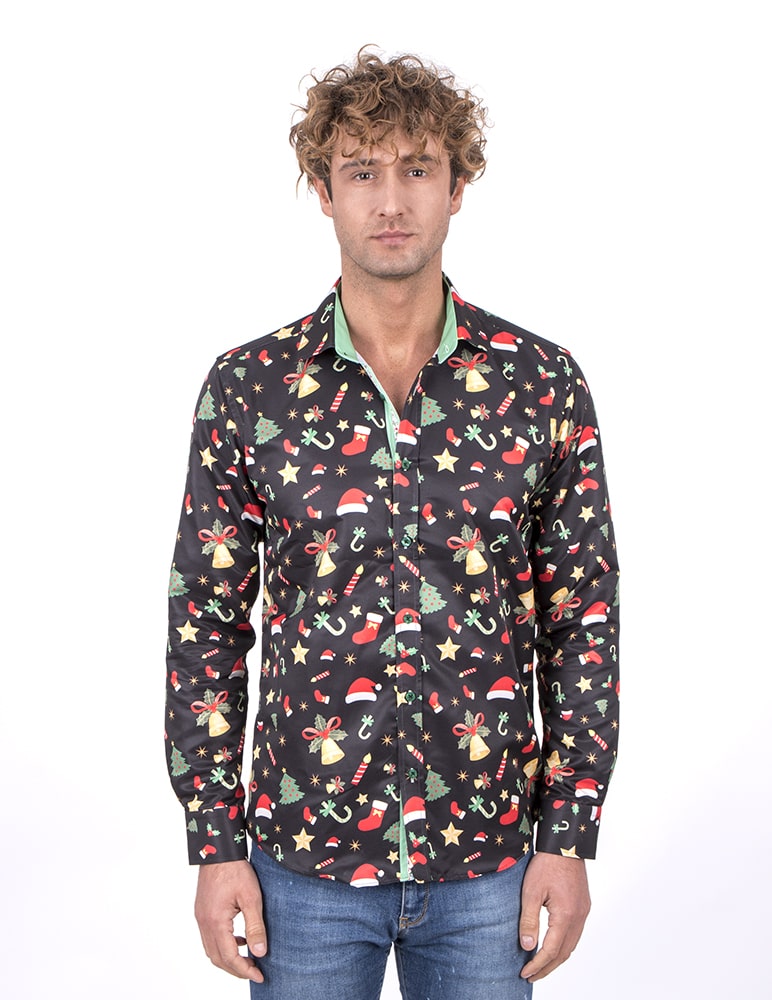 Festive Christmas Candy Cane Print Shirt-Makrom