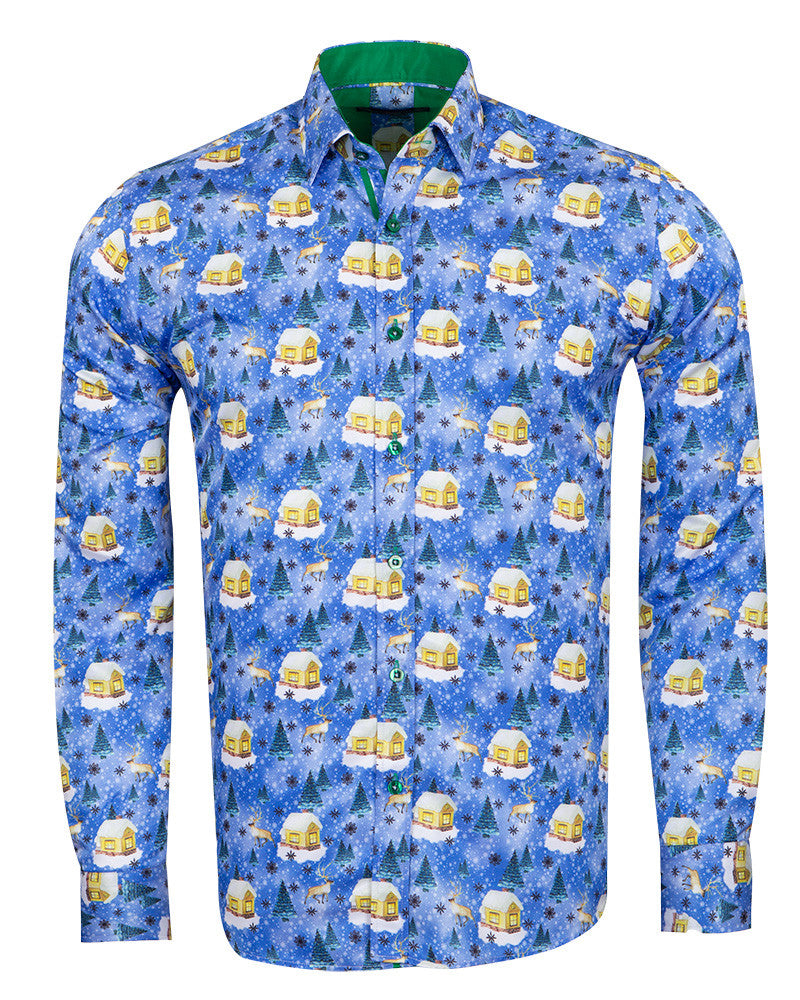 Festive Christmas Print Shirt-Makrom