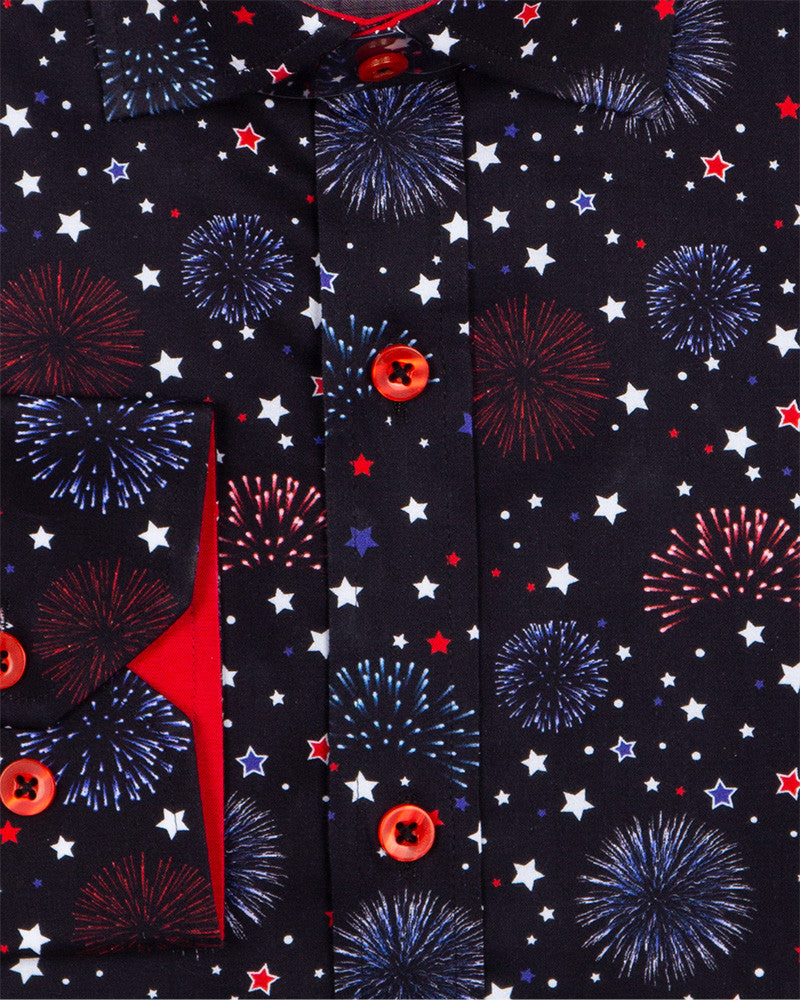 Firework Print Pure Cotton Shirt-Makrom