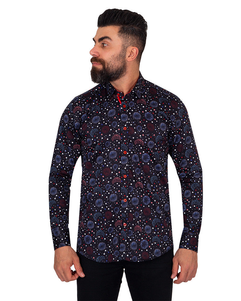 Firework Print Pure Cotton Shirt-Makrom