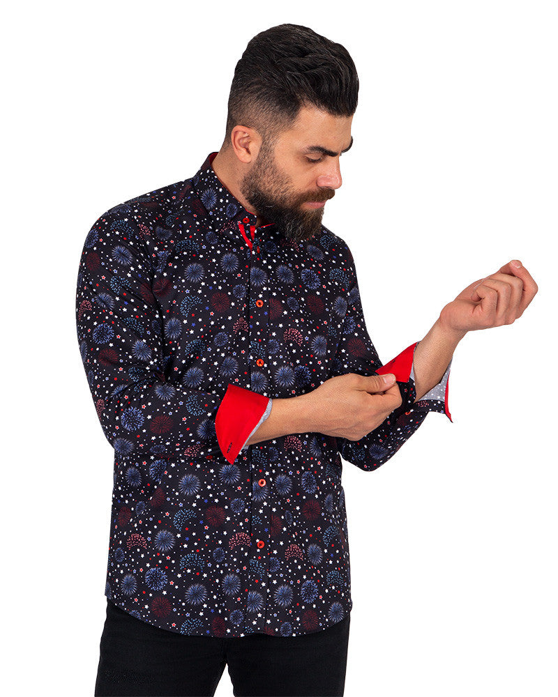 Firework Print Pure Cotton Shirt-Makrom