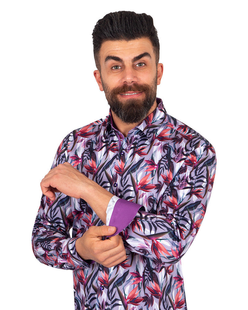 Floral Lily Print Pure Cotton Shirt-Makrom
