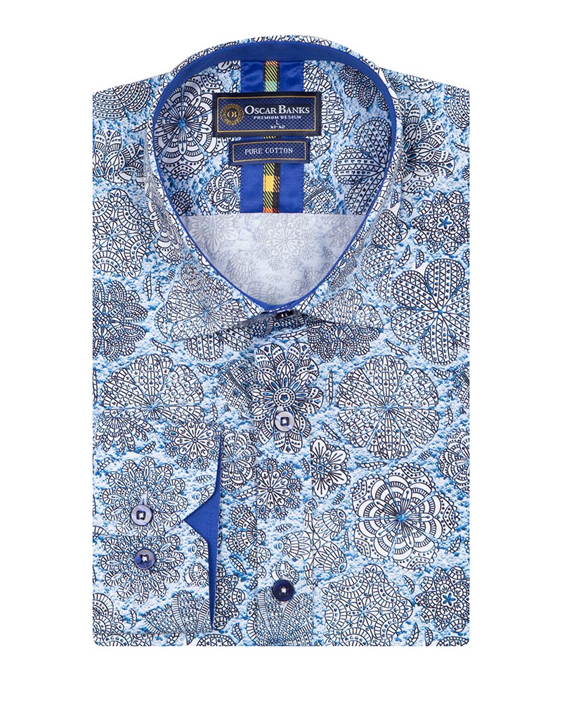 Floral Mosaic Print Shirt with Matching Handkerchief-Makrom