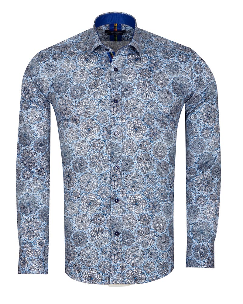 Floral Mosaic Print Shirt with Matching Handkerchief-Makrom