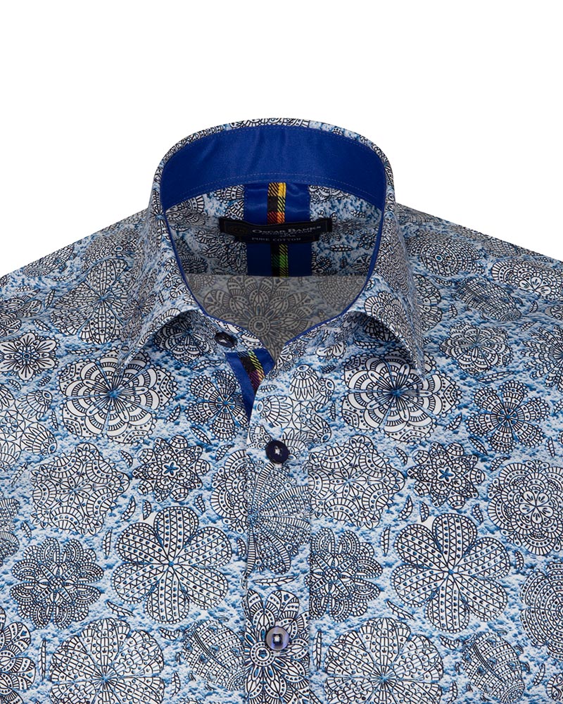 Floral Mosaic Print Shirt with Matching Handkerchief-Makrom