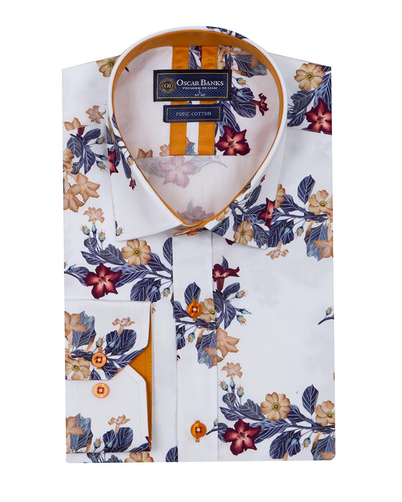 Floral Print Men's Shirt with Matching Handkerchief-Makrom
