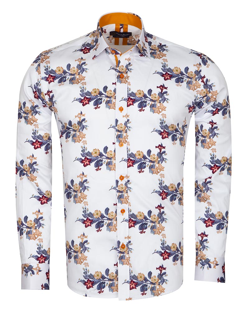 Floral Print Men's Shirt with Matching Handkerchief-Makrom