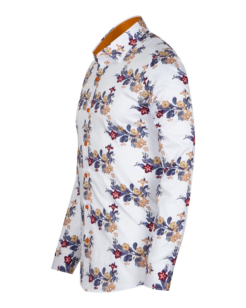 Floral Print Men's Shirt with Matching Handkerchief-Makrom