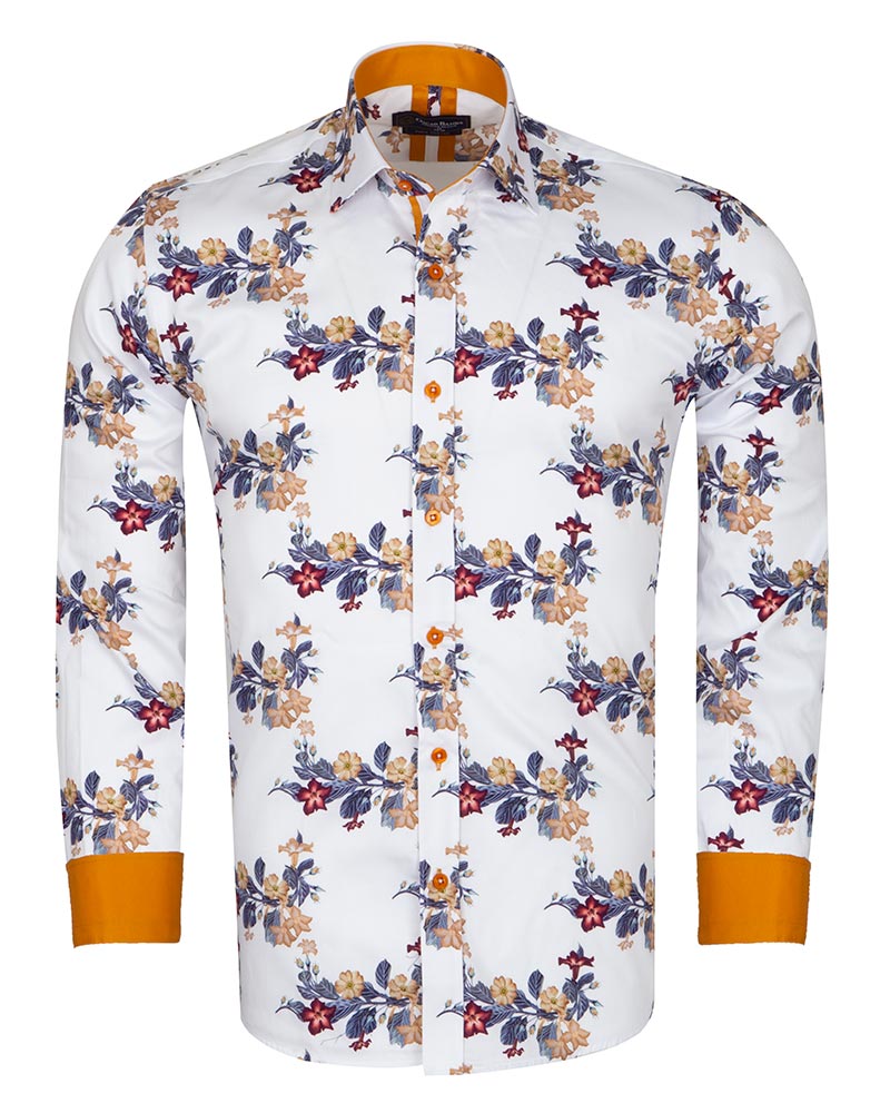 Floral Print Men's Shirt with Matching Handkerchief-Makrom