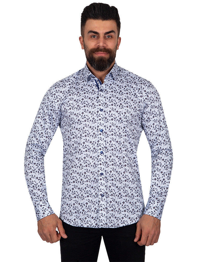 Floral Vine Print Pure Cotton Shirt-Makrom