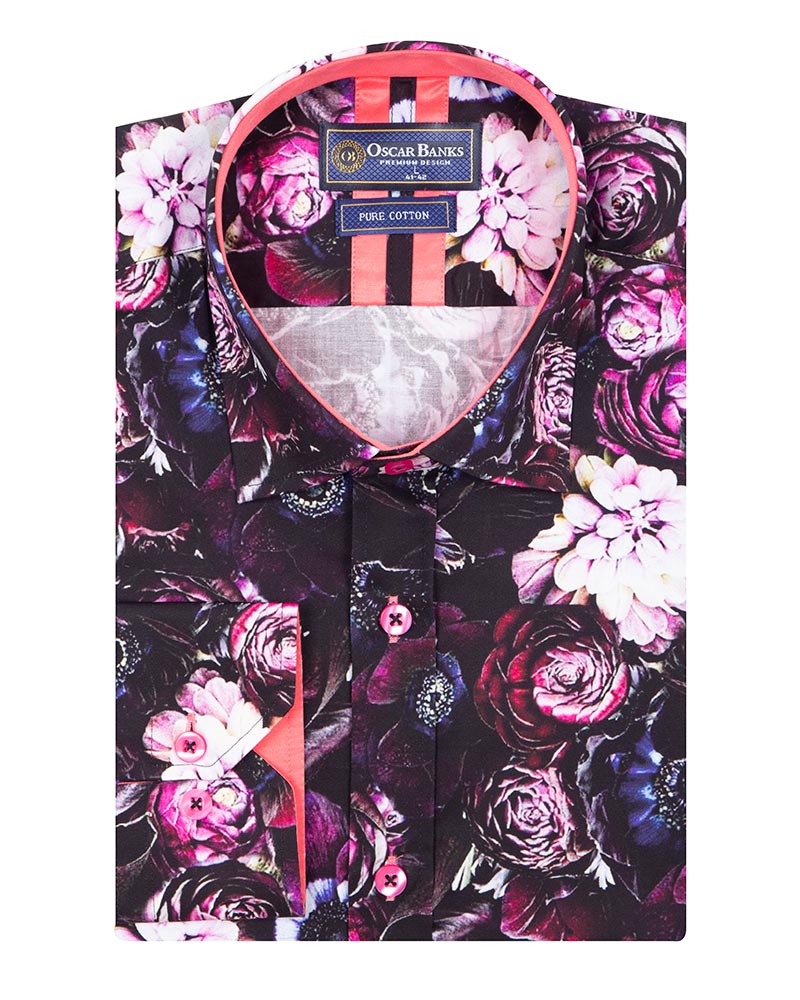 Flower Printed Pure Cotton Shirt with Matching Handkerchief-Makrom