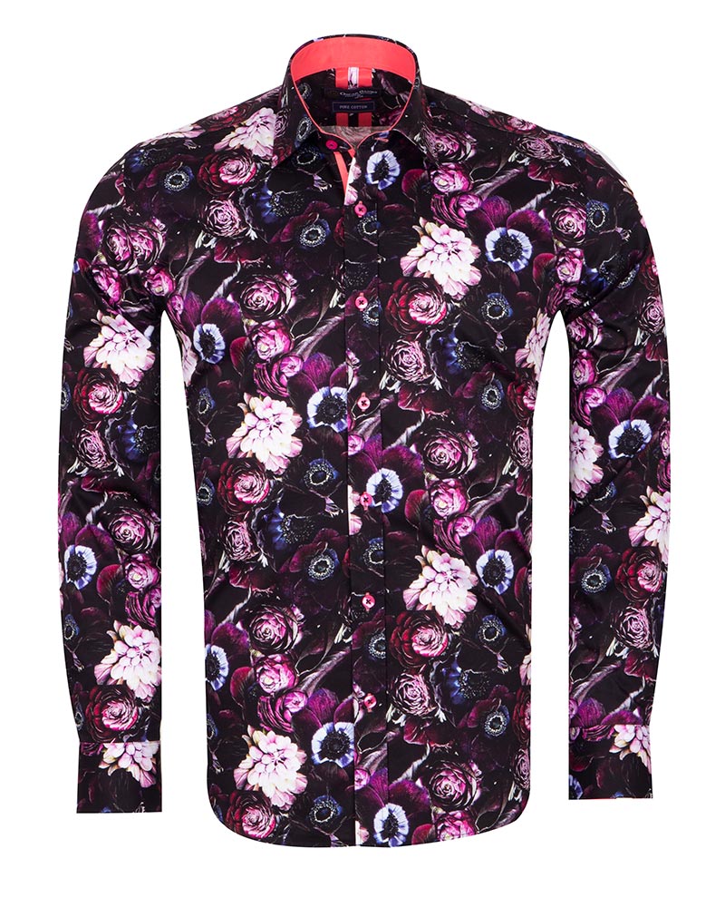 Flower Printed Pure Cotton Shirt with Matching Handkerchief-Makrom