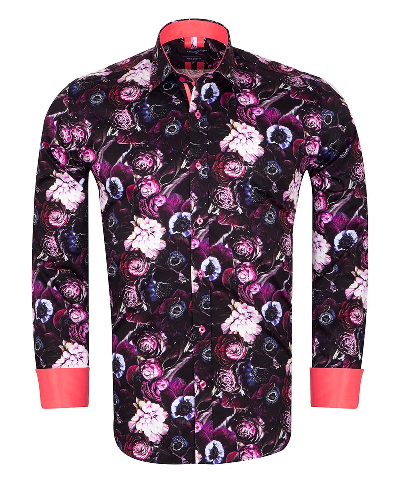 Flower Printed Pure Cotton Shirt with Matching Handkerchief-Makrom