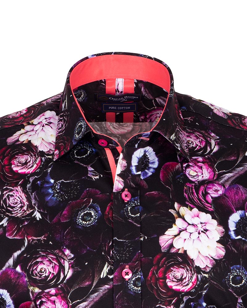 Flower Printed Pure Cotton Shirt with Matching Handkerchief-Makrom