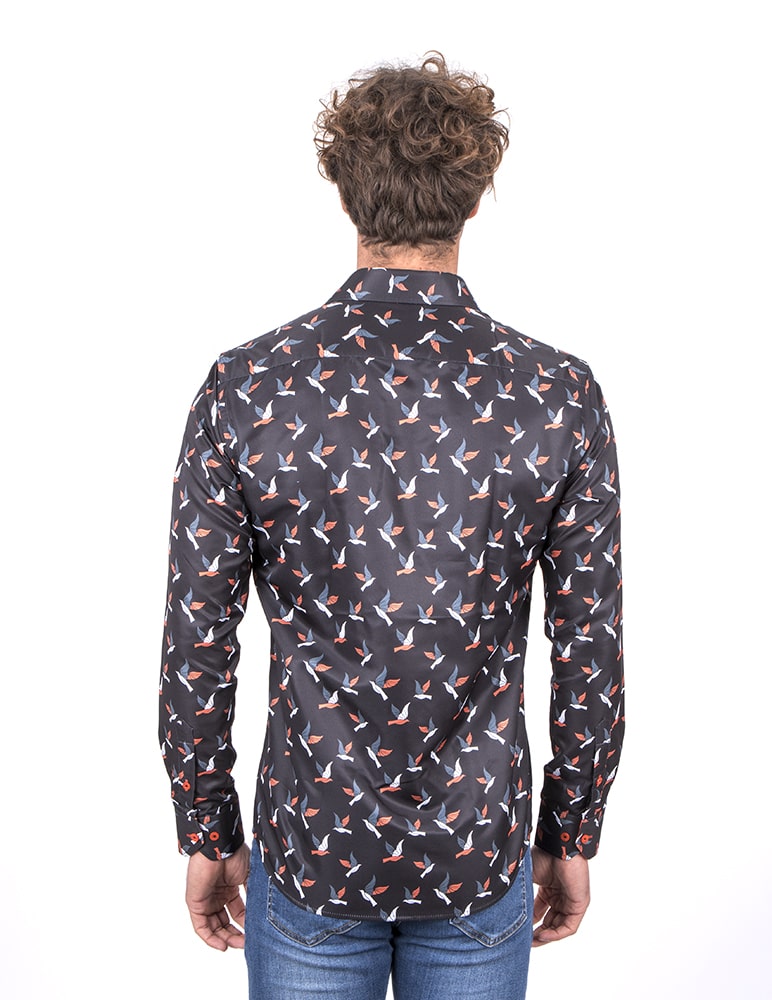 Flying Bird Print Men's Shirt-Makrom