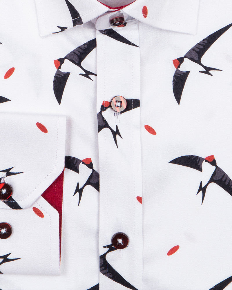 Flying Bird Print Pure Cotton Shirt-Makrom