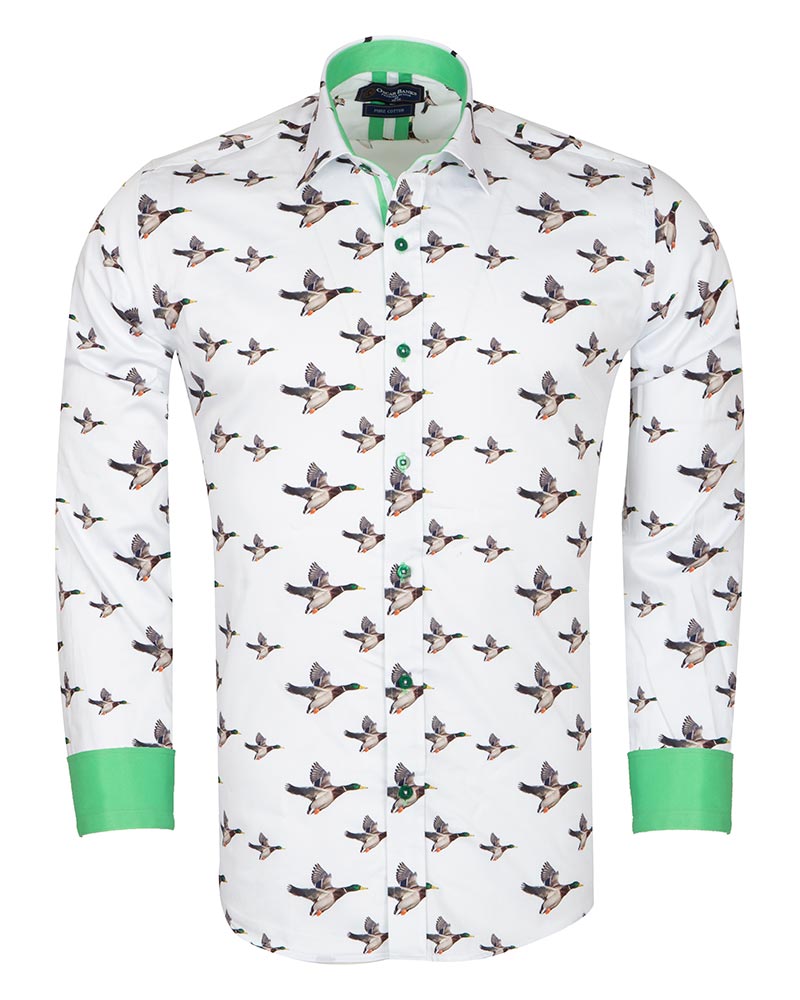 Flying Mallard Print Shirt with Matching Handkerchief-Makrom