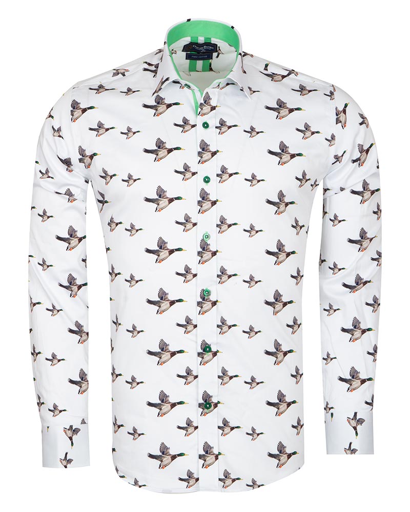 Flying Mallard Print Shirt with Matching Handkerchief-Makrom