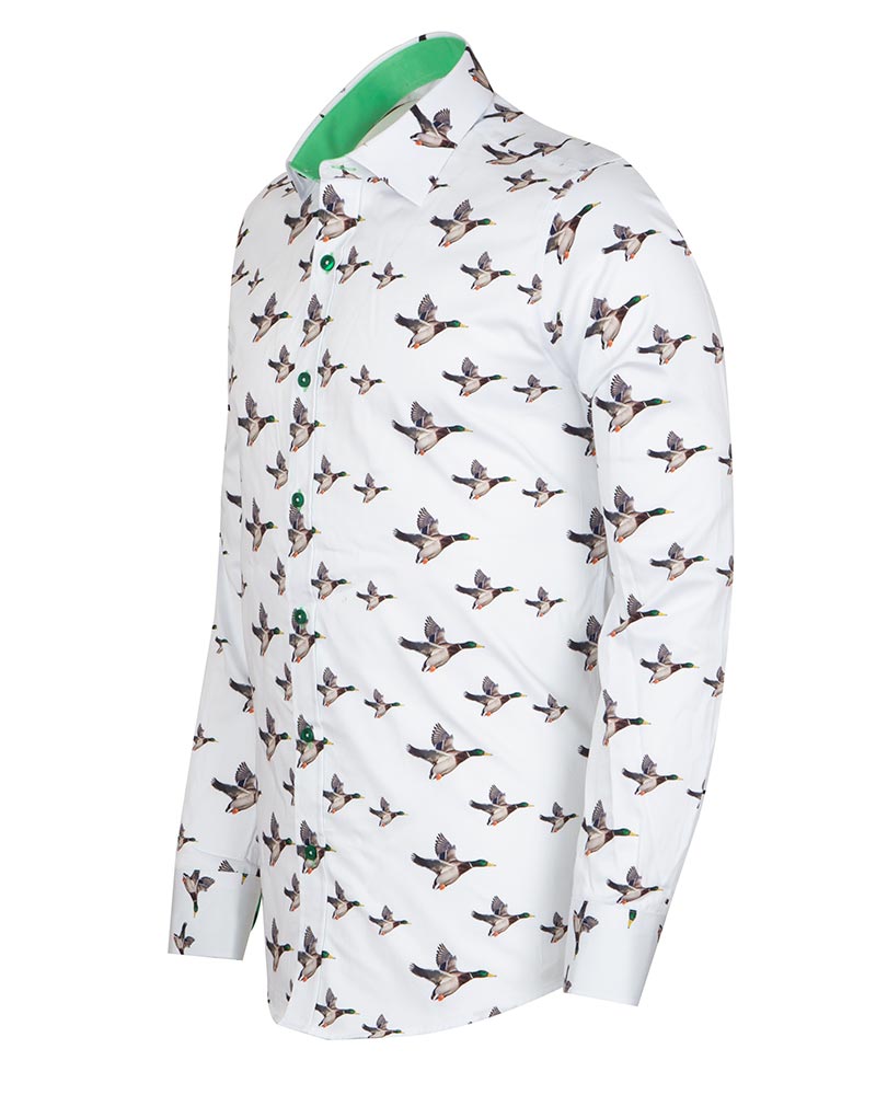Flying Mallard Print Shirt with Matching Handkerchief-Makrom