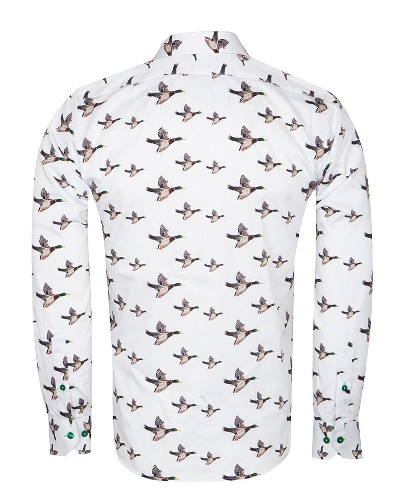 Flying Mallard Print Shirt with Matching Handkerchief-Makrom