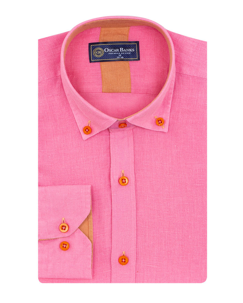 Fuchsia Classic Linen Long Sleeve Shirt-Makrom