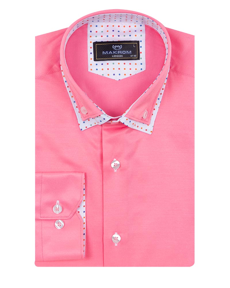 Fuchsia Double Collar Dotted Print Shirt-Makrom