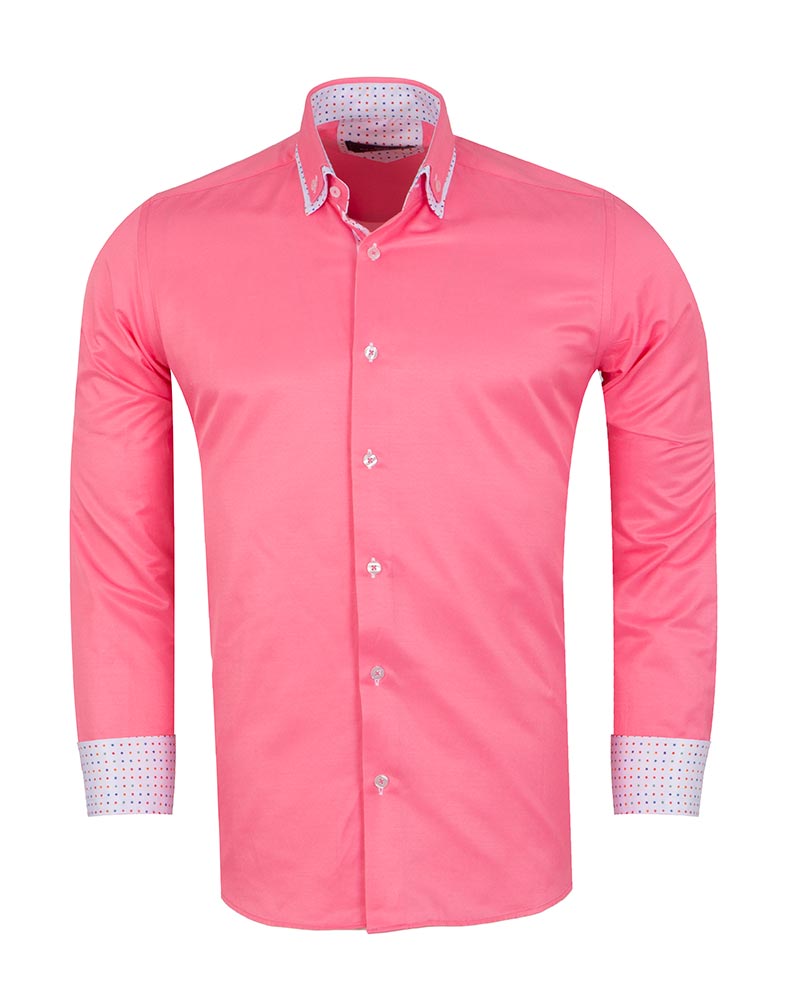 Fuchsia Double Collar Dotted Print Shirt-Makrom