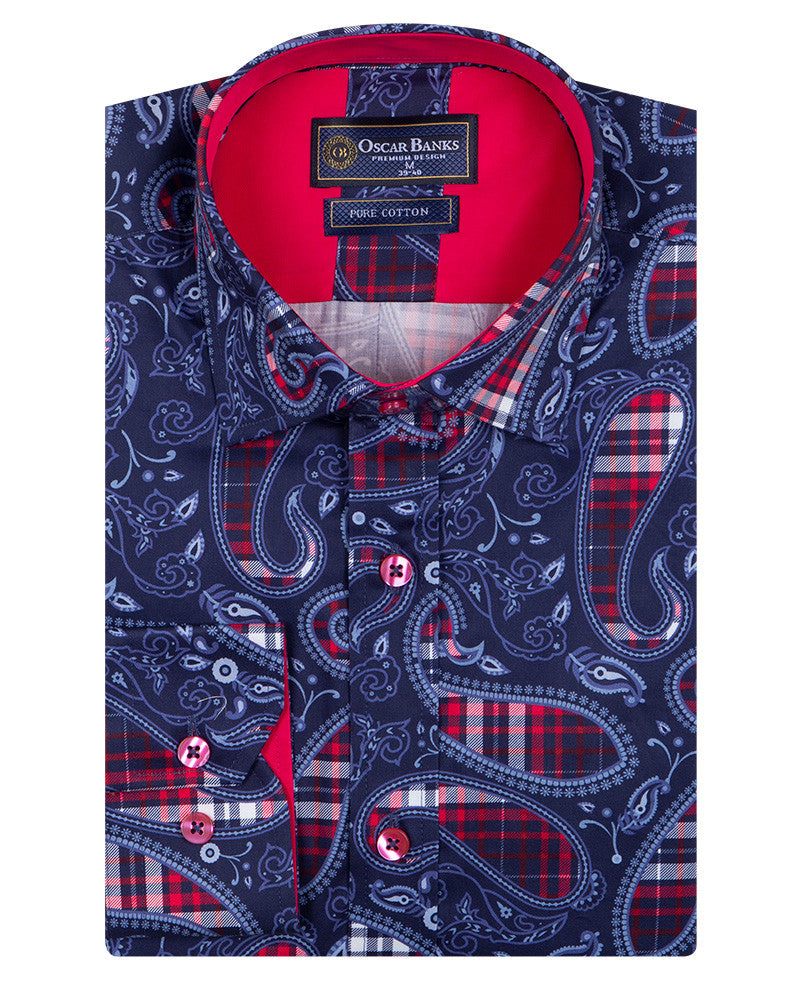 Fuchsia Tartan Paisley Pure Cotton Shirt-Makrom
