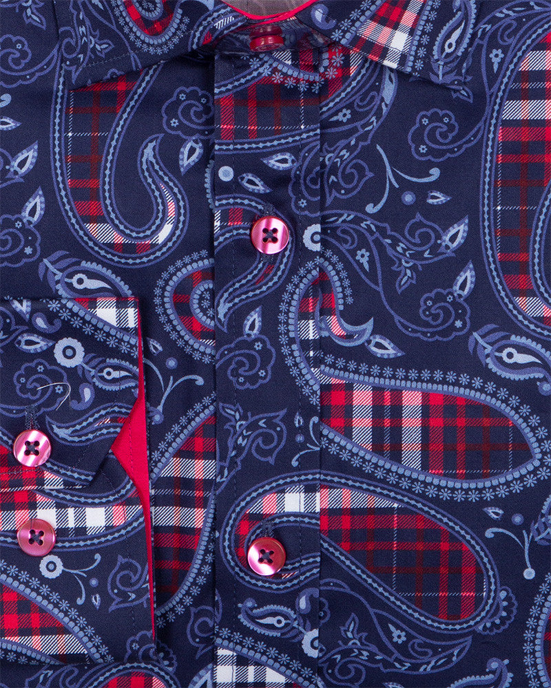 Fuchsia Tartan Paisley Pure Cotton Shirt-Makrom