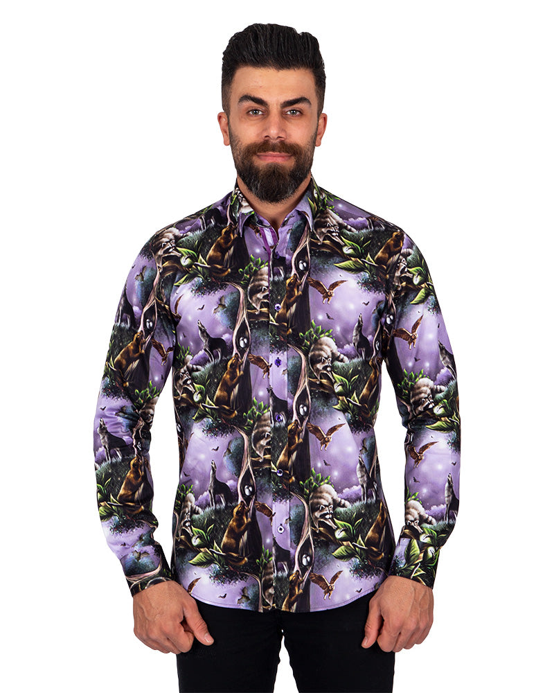 Full Moon Animal Print Pure Cotton Shirt-Makrom