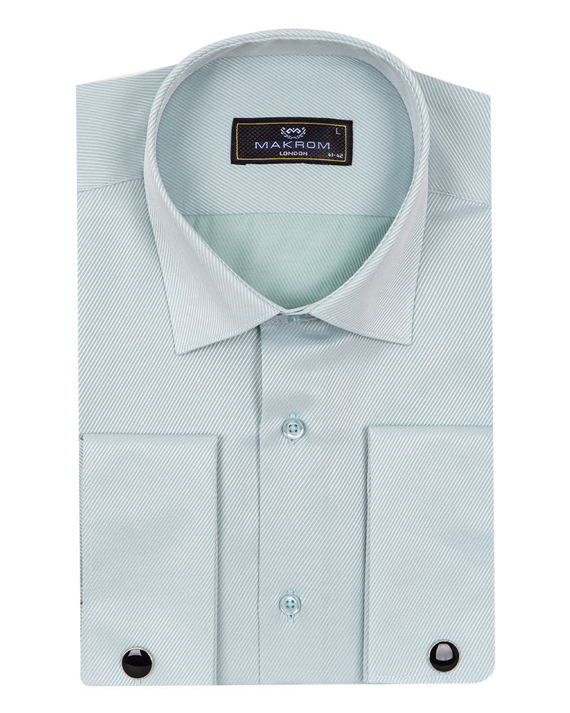 Green Casual Twill Double Cuff Long Sleeve Shirt-Makrom