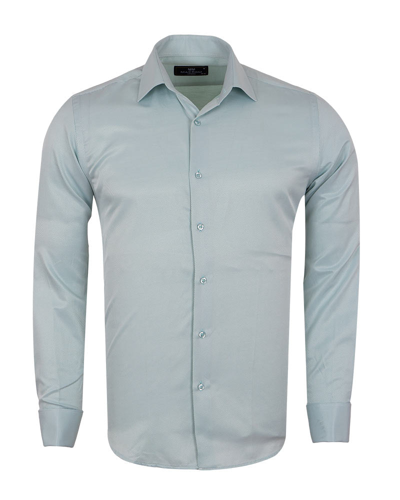 Green Casual Twill Double Cuff Long Sleeve Shirt-Makrom