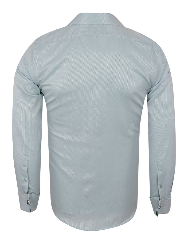 Green Casual Twill Double Cuff Long Sleeve Shirt-Makrom