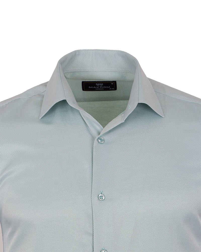 Green Casual Twill Double Cuff Long Sleeve Shirt-Makrom