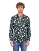 Green Flora Christmas Snowflake Snowman Print Men's Shirt-Makrom