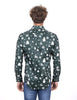 Green Flora Christmas Snowflake Snowman Print Men's Shirt-Makrom