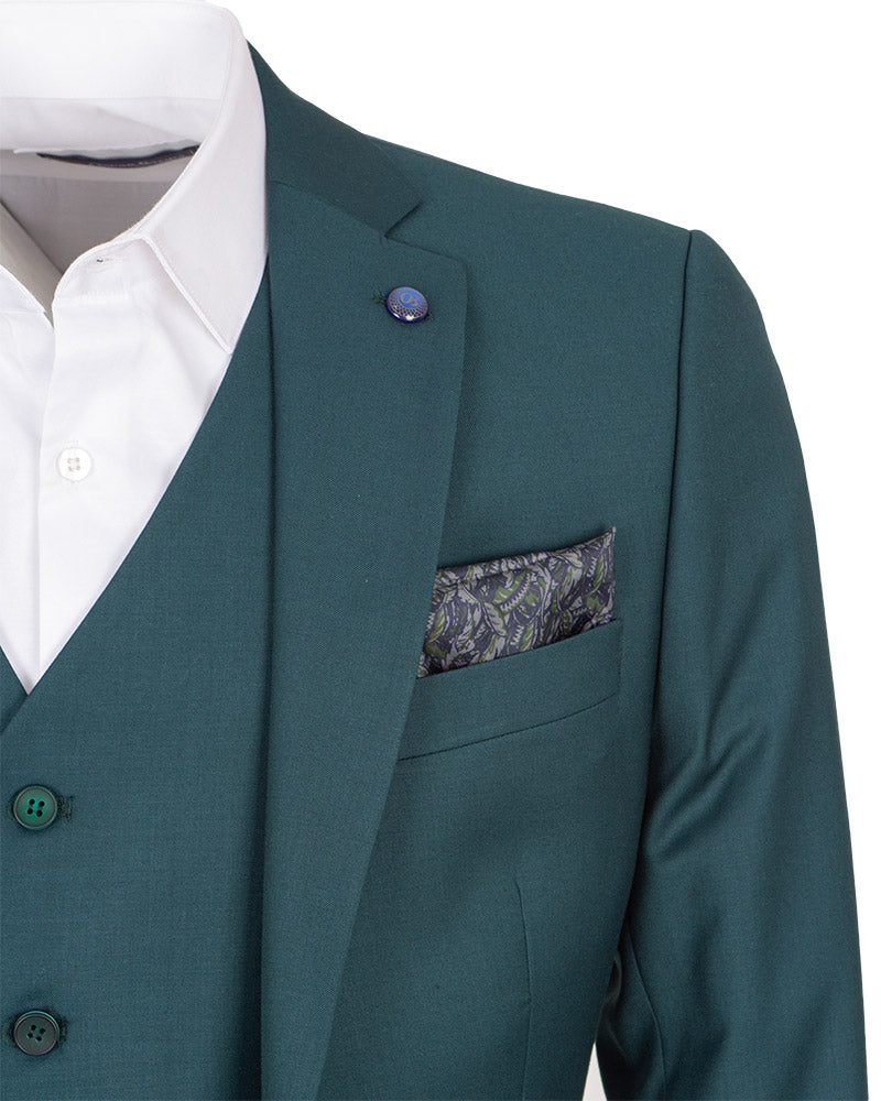Green Flora Classic Plain 3 Piece Men's Suit-Makrom