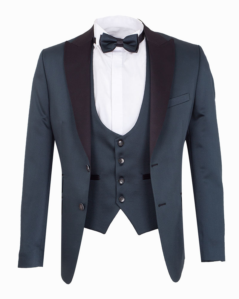 Green Flora Contrasting Lapel Blazer & Waistcoat-Makrom