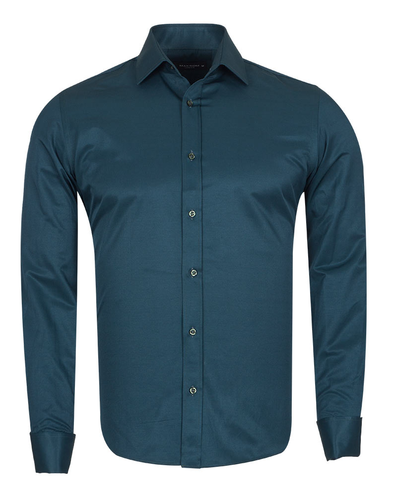 Green Flora Plain Double Cuff Shirt-Makrom