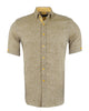 Green Flora Plain Linen Short Sleeve Shirt-Makrom