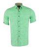 Green Plain Linen Short Sleeve Shirt-Makrom