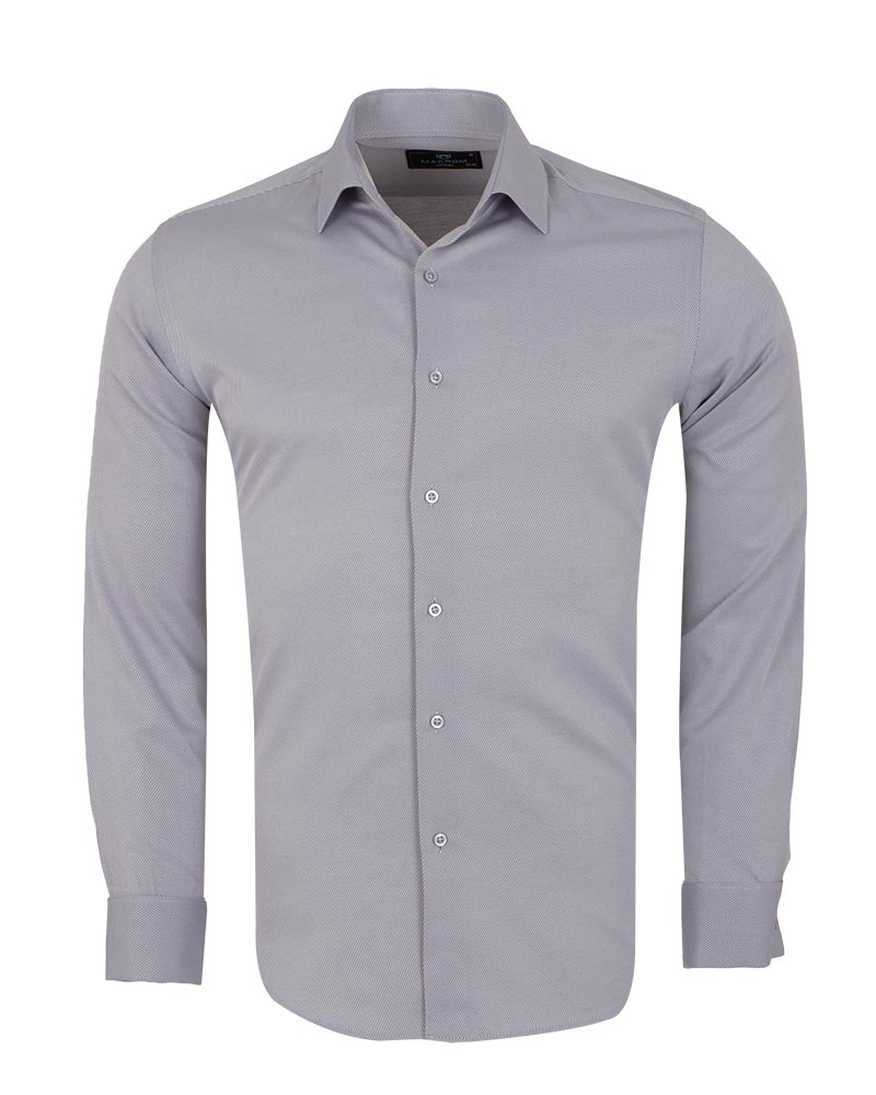 Grey Casual Twill Double Cuff Long Sleeve Shirt-Makrom