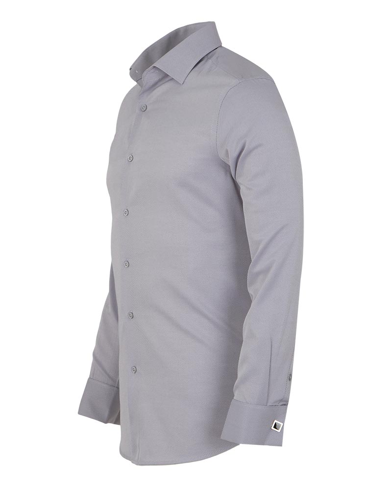 Grey Casual Twill Double Cuff Long Sleeve Shirt-Makrom