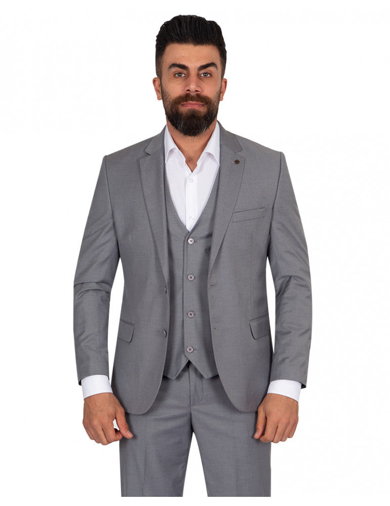 Grey Classic Plain 3 Piece Men's Suit-Makrom